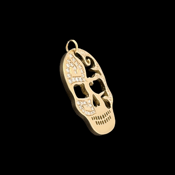 PENDENTIF TÊTE DE MORT OR JAUNE 750 DIAMANTS – Image 2