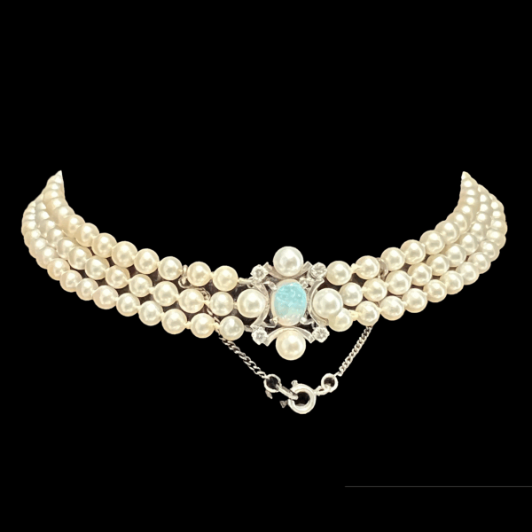 COLLIER DE PERLES DIAMANTS OPALES OR GRIS 750 – Image 3