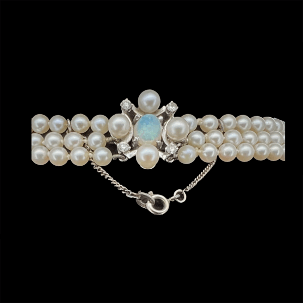 COLLIER DE PERLES DIAMANTS OPALES OR GRIS 750 – Image 4
