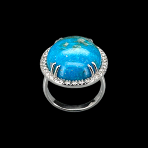 BAGUE OR GRIS 750 TURQUOISE DIAMANTS BLANCS